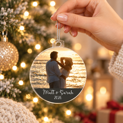 Personalized Photo Couple Ornament – Custom Names & Year Acrylic Christmas Keepsake
