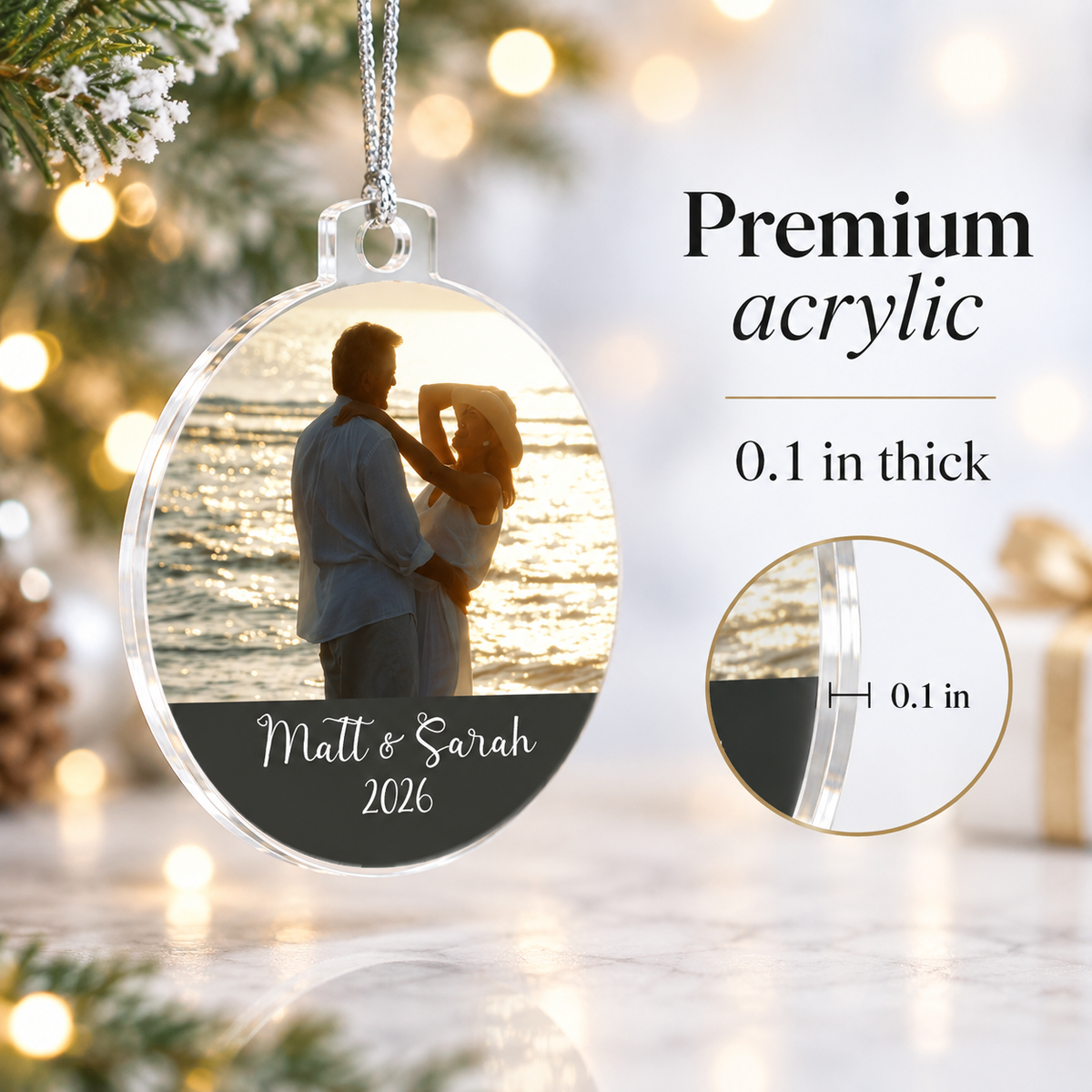 Personalized Photo Couple Ornament – Custom Names & Year Acrylic Christmas Keepsake