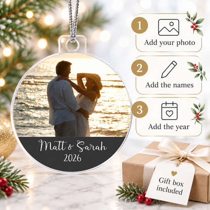 Personalized Photo Couple Ornament – Custom Names & Year Acrylic Christmas Keepsake