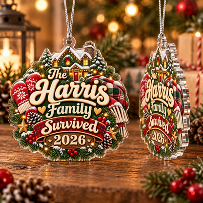 Family Survived 2026 Christmas Ornament – Funny Family Holiday Keepsake & Christmas Gift