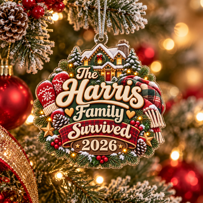 Family Survived 2026 Christmas Ornament – Funny Family Holiday Keepsake & Christmas Gift