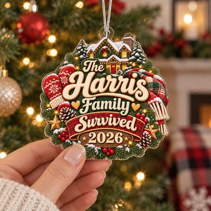 Family Survived 2026 Christmas Ornament – Funny Family Holiday Keepsake & Christmas Gift