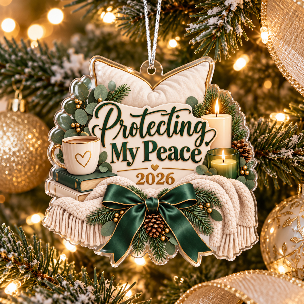 Protecting My Peace 2026 Christmas Ornament – Cozy Self-Care Keepsake Gift
