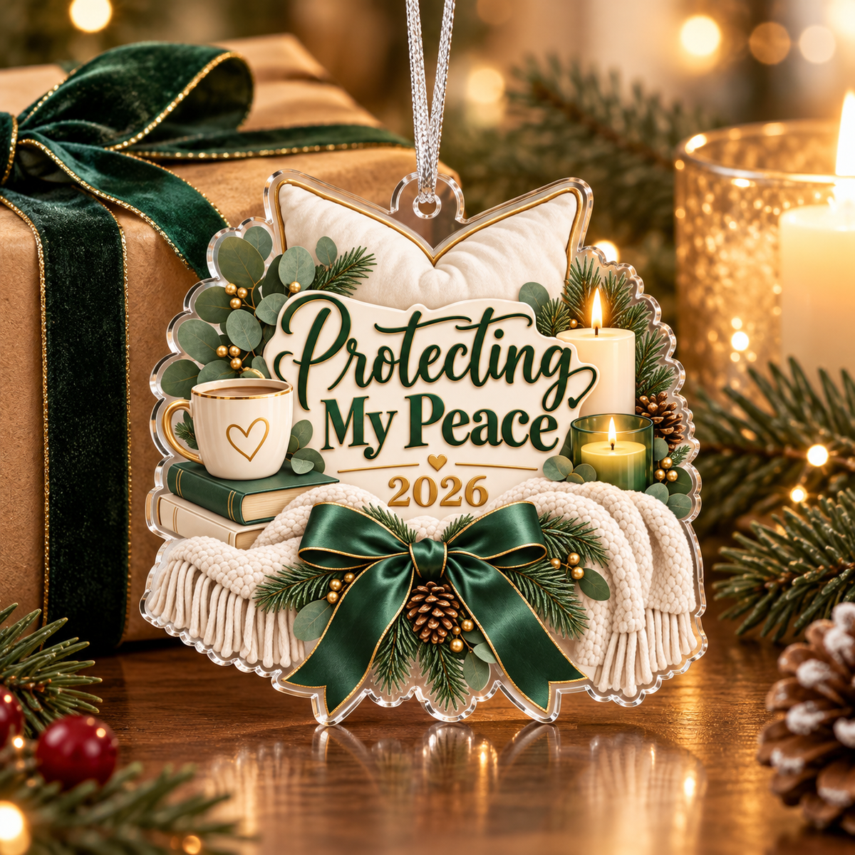 Protecting My Peace 2026 Christmas Ornament – Cozy Self-Care Keepsake Gift