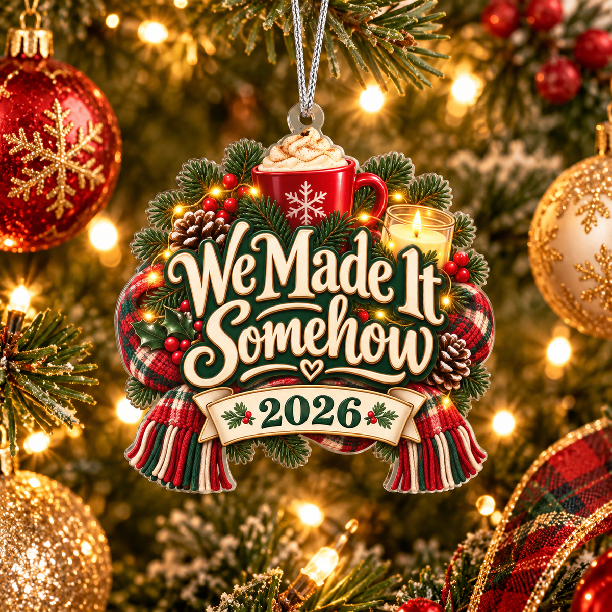 We Made It Somehow 2026 Christmas Ornament – Funny End-of-Year Keepsake Gift for Friends & Family