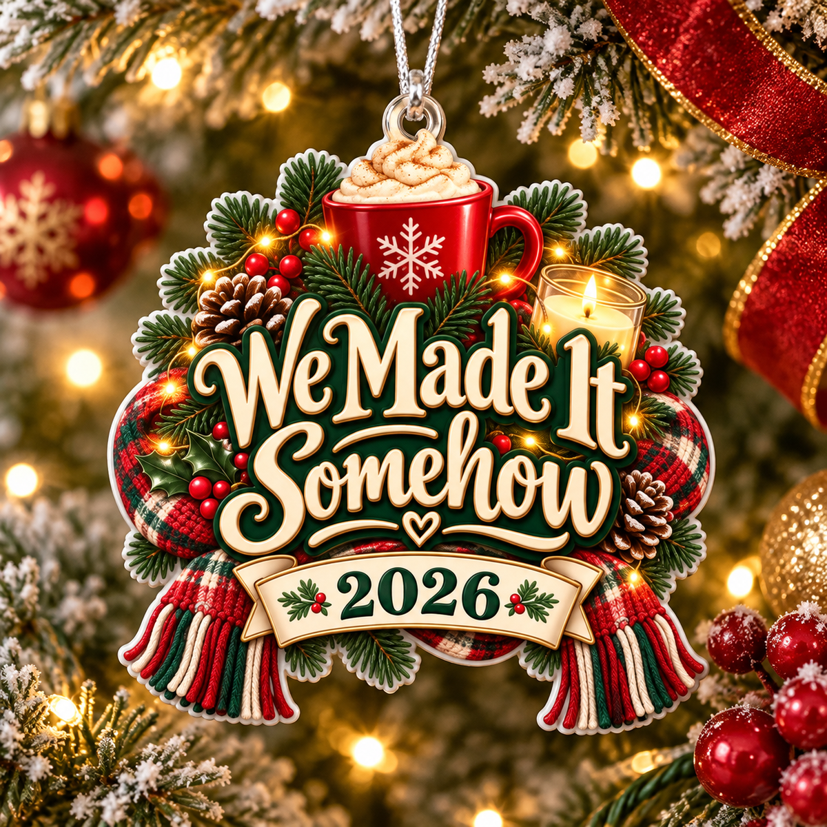 We Made It Somehow 2026 Christmas Ornament – Funny End-of-Year Keepsake Gift for Friends & Family