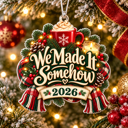 We Made It Somehow 2026 Christmas Ornament – Funny End-of-Year Keepsake Gift for Friends & Family