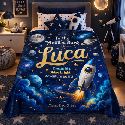 To the Moon & Back Personalized Space Adventure Blanket for Boys