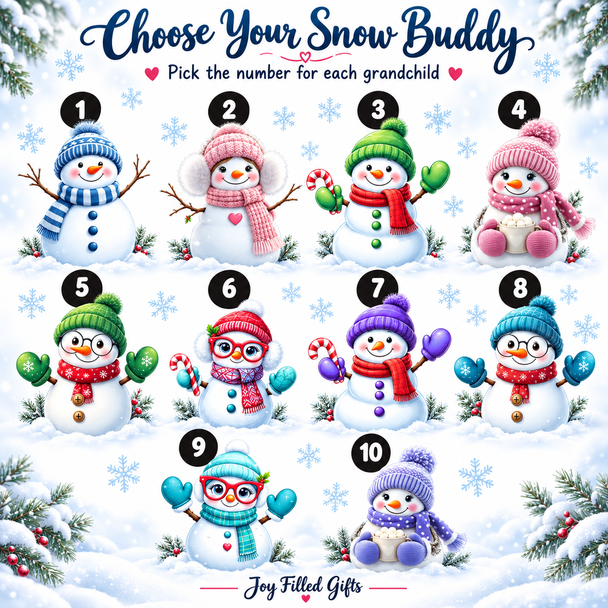 Personalized Grandma Ornament with Snow Buddies – Choose 1–7 Grandkids & Custom Names