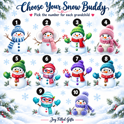 Personalized Grandma Ornament with Snow Buddies – Choose 1–7 Grandkids & Custom Names