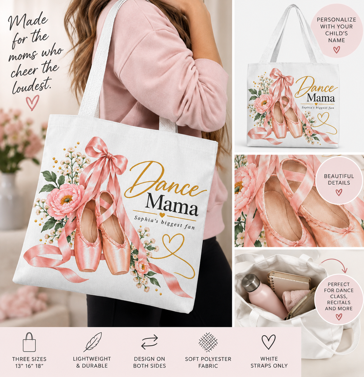 Personalized Dance Mama Tote Bag – Custom Child's Name Dance Mom Gift