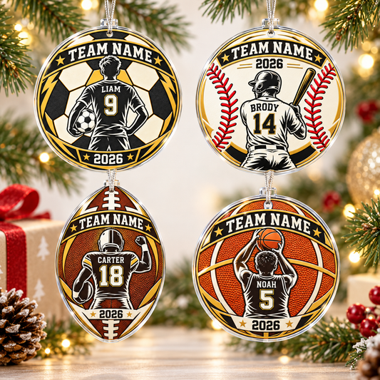 Personalized Sports Christmas Ornament – Custom Team Name, Player Name & Number