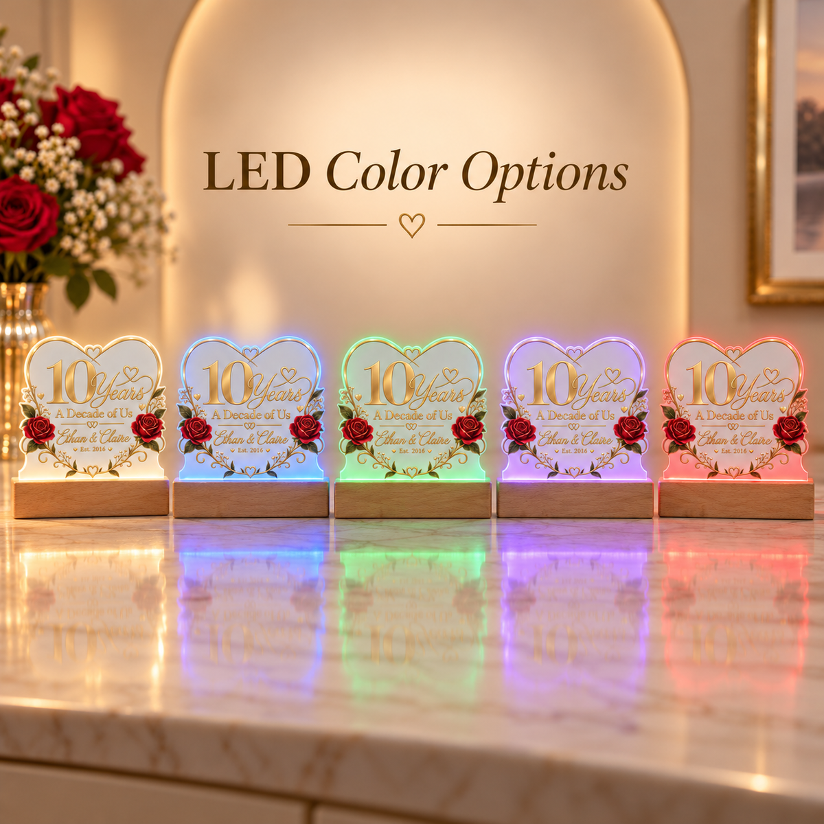 Personalized 10th Anniversary LED Acrylic Plaque – A Decade of Us