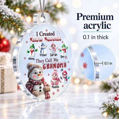 Personalized Grandma Ornament with Snow Buddies – Choose 1–7 Grandkids & Custom Names