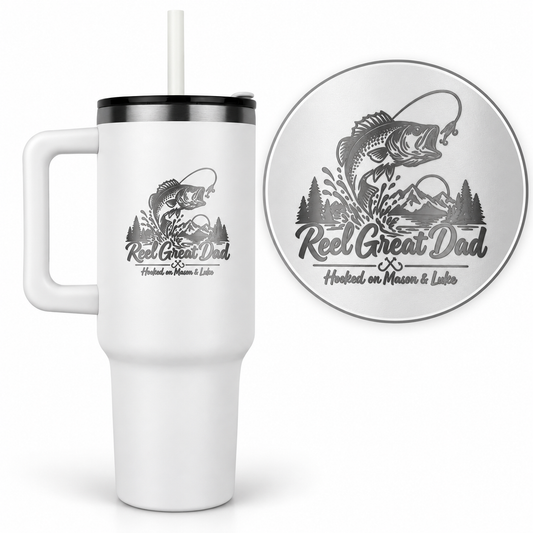 Reel Great Dad – Personalized Fishing Tumbler with Kids' Names