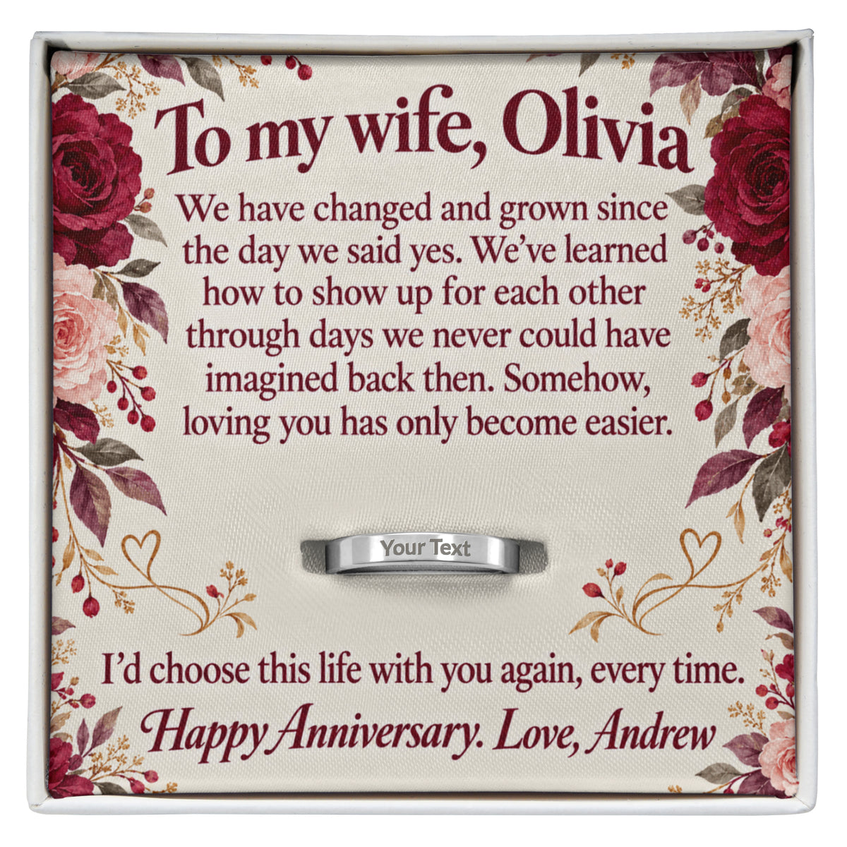 Personalized message card for I'd Choose This Life With You Anniversary Ring for Wife