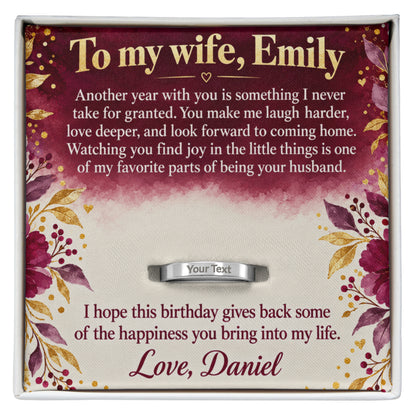 Personalized message card and engraved ring for To My Wife Birthday Engraved Ring