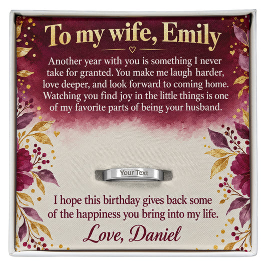 To My Wife Birthday Engraved Ring – Personalized Gift From Husband