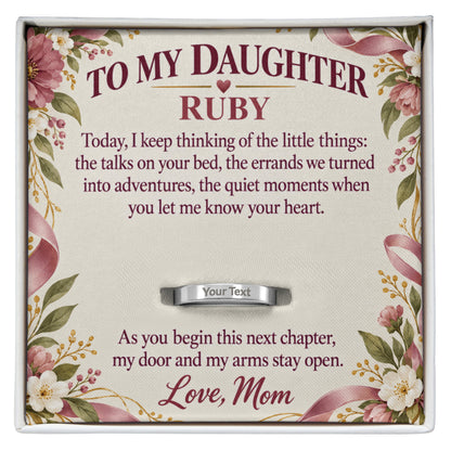 Personalized message card and engraved ring for Wherever This Next Chapter Takes You
