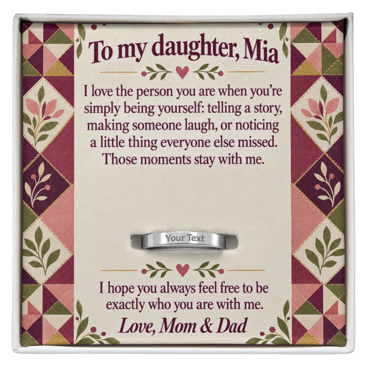 To My Daughter Engraved Ring – Personalized Gift From Mom & Dad