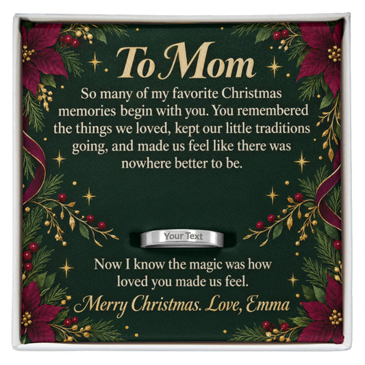To Mom Christmas Engraved Ring – Personalized Gift From Daughter or Son