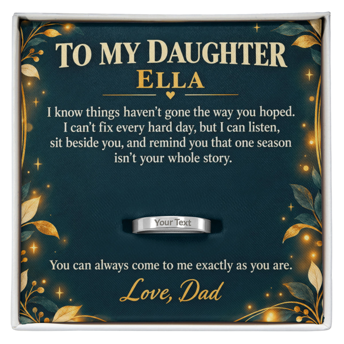 Personalized message card and engraved ring for One Season Isn't Your Whole Story