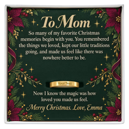 Personalized message card and engraved ring for To Mom Christmas Engraved Ring