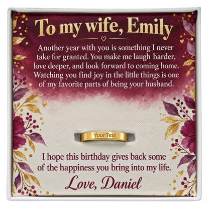 Personalized message card and engraved ring for To My Wife Birthday Engraved Ring
