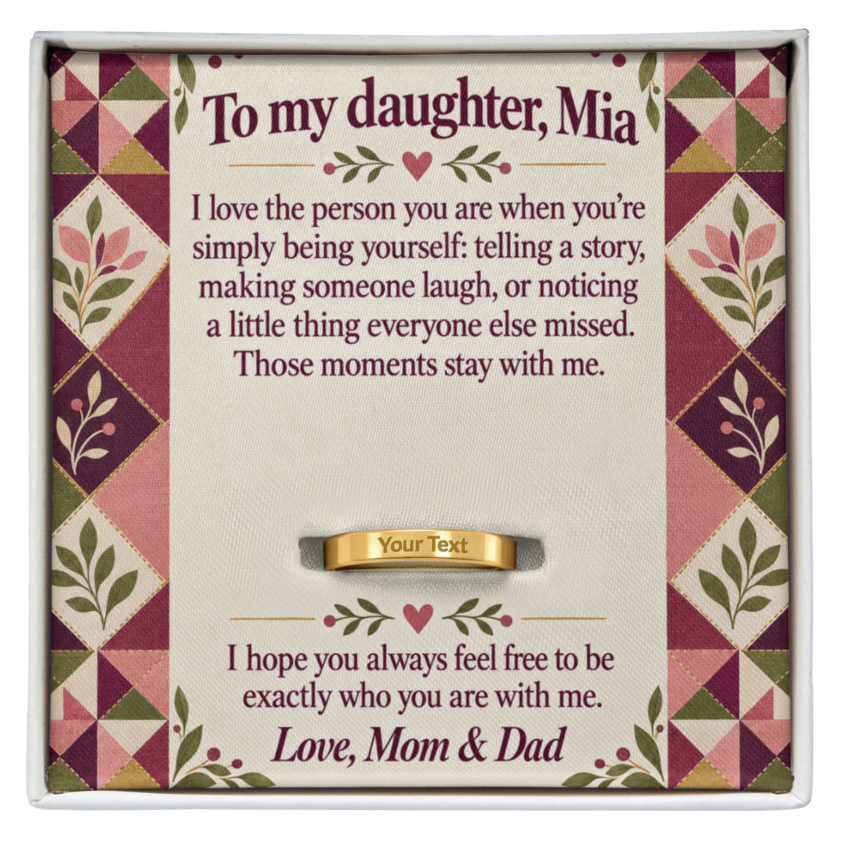 To My Daughter Engraved Ring – Personalized Gift From Mom & Dad