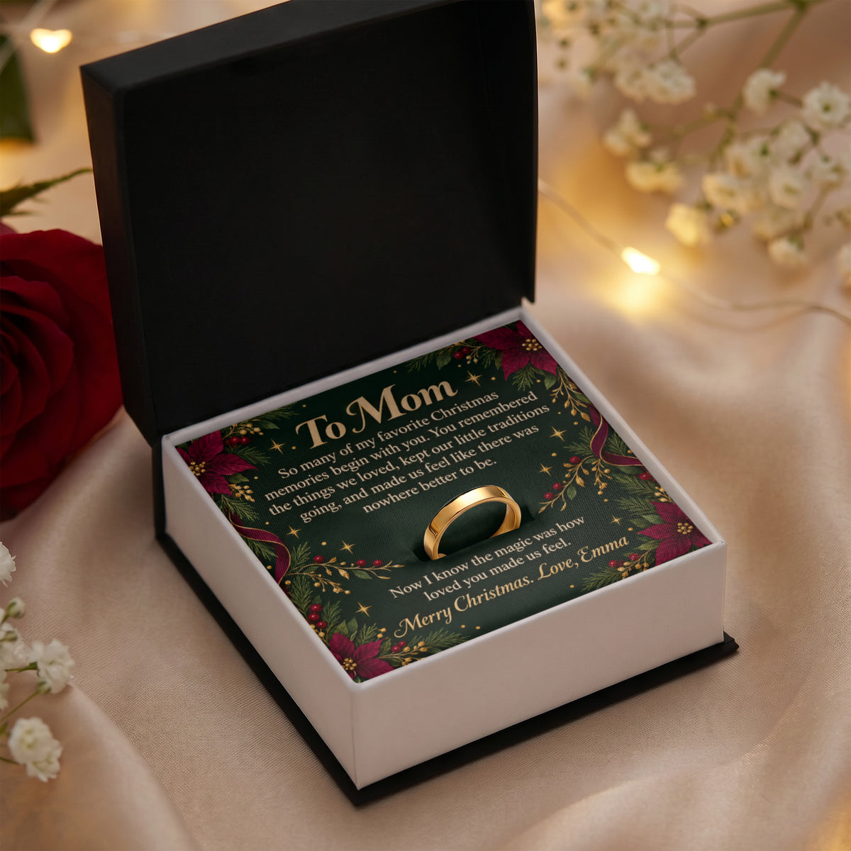 To Mom Christmas Engraved Ring – Personalized Gift From Daughter or Son