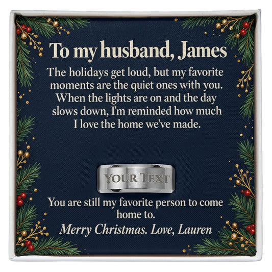 To My Husband Christmas Engraved Ring – Personalized Gift From Wife