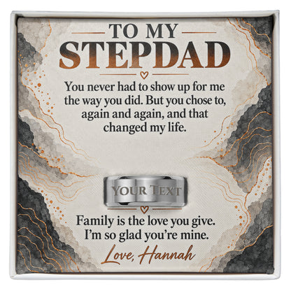 Personalized message card and engraved ring for To My Stepdad Engraved Men's Ring