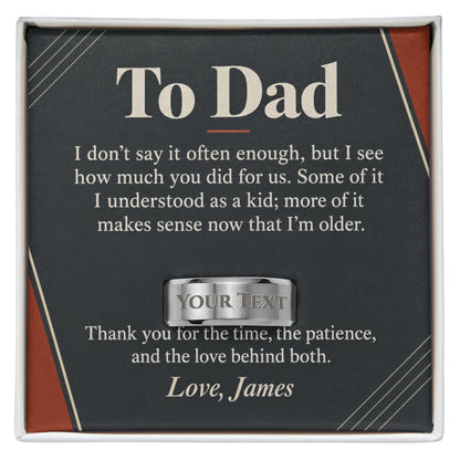 Personalized message card and engraved ring for To Dad Engraved Men's Ring