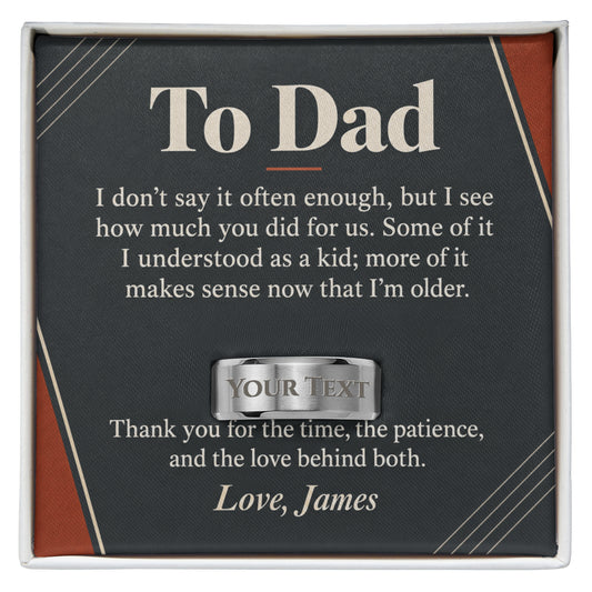To Dad Engraved Men's Ring – Personalized Gift From Daughter or Son