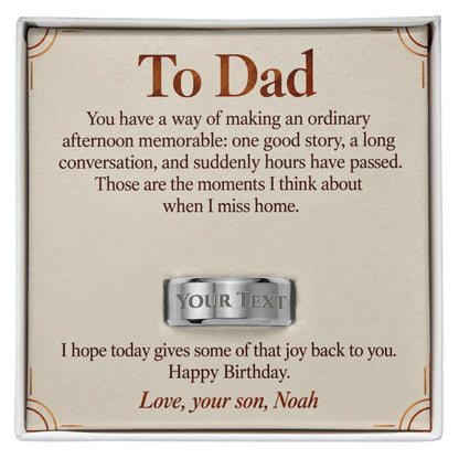 Personalized message card and engraved ring for To Dad Birthday Engraved Men's Ring