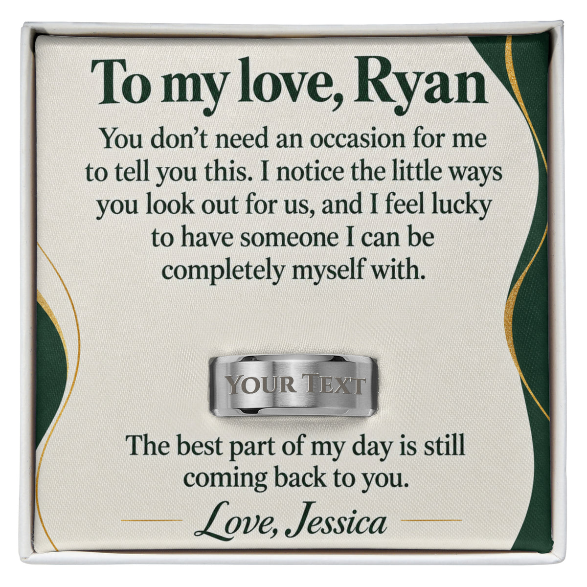 Personalized message card and engraved ring for To My Love Engraved Men's Ring
