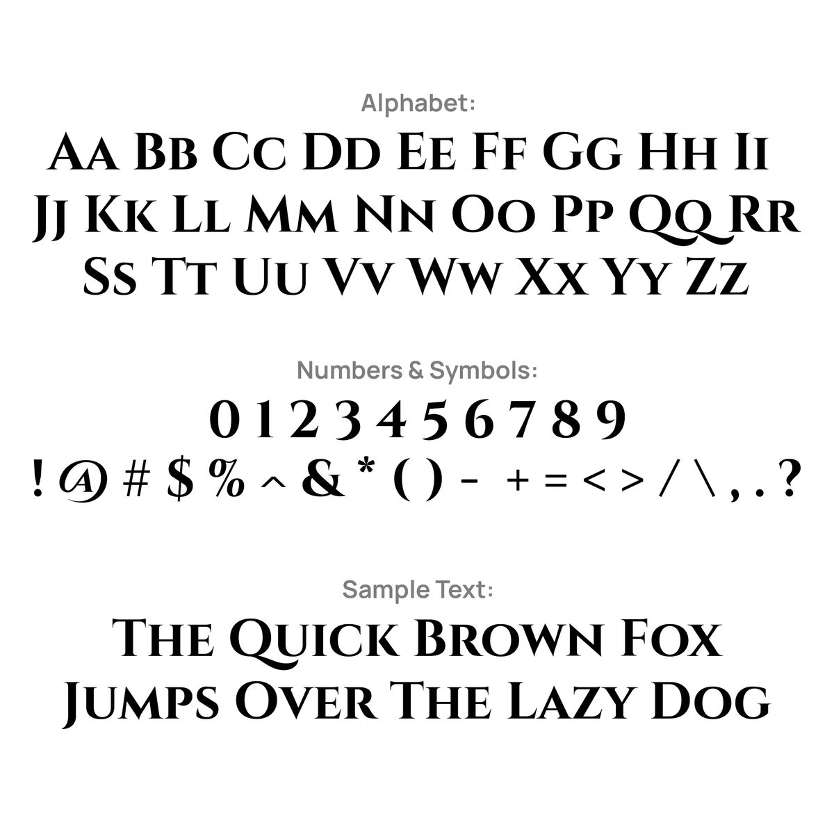 Ring engraving font guide showing letters, numbers, symbols and sample text