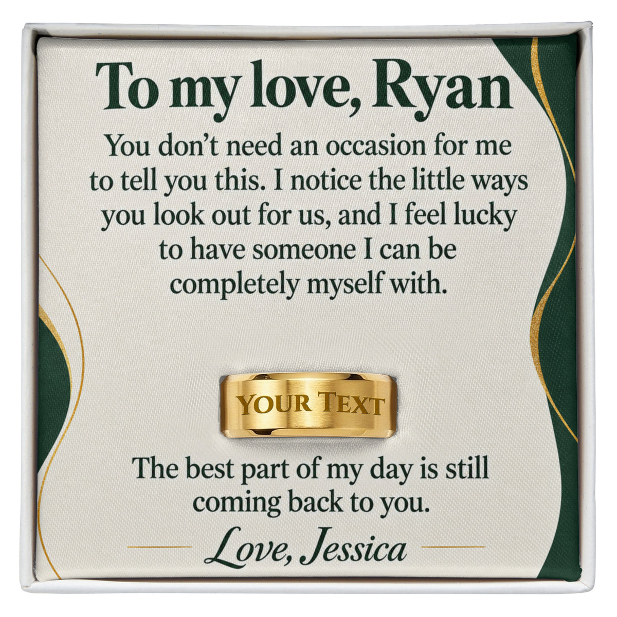 Personalized message card and engraved ring for To My Love Engraved Men's Ring
