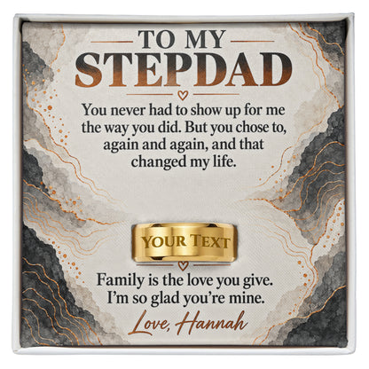 Personalized message card and engraved ring for To My Stepdad Engraved Men's Ring