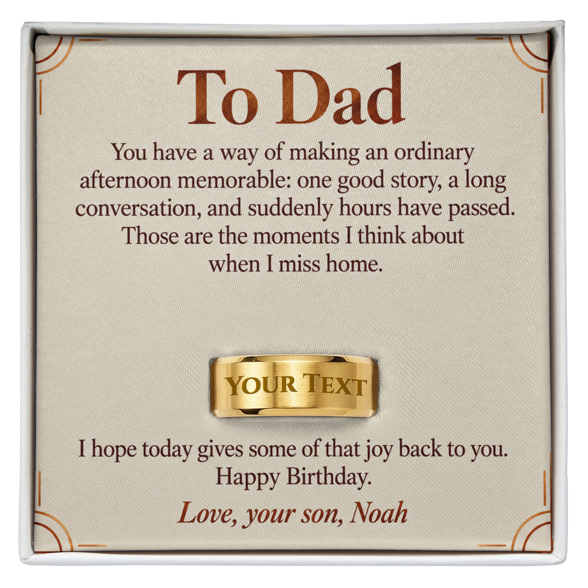 Personalized message card and engraved ring for To Dad Birthday Engraved Men's Ring