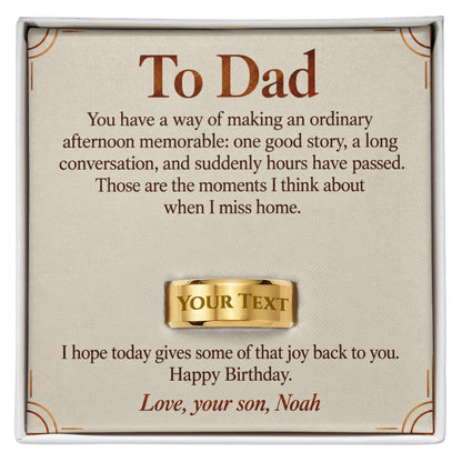 Personalized message card and engraved ring for To Dad Birthday Engraved Men's Ring