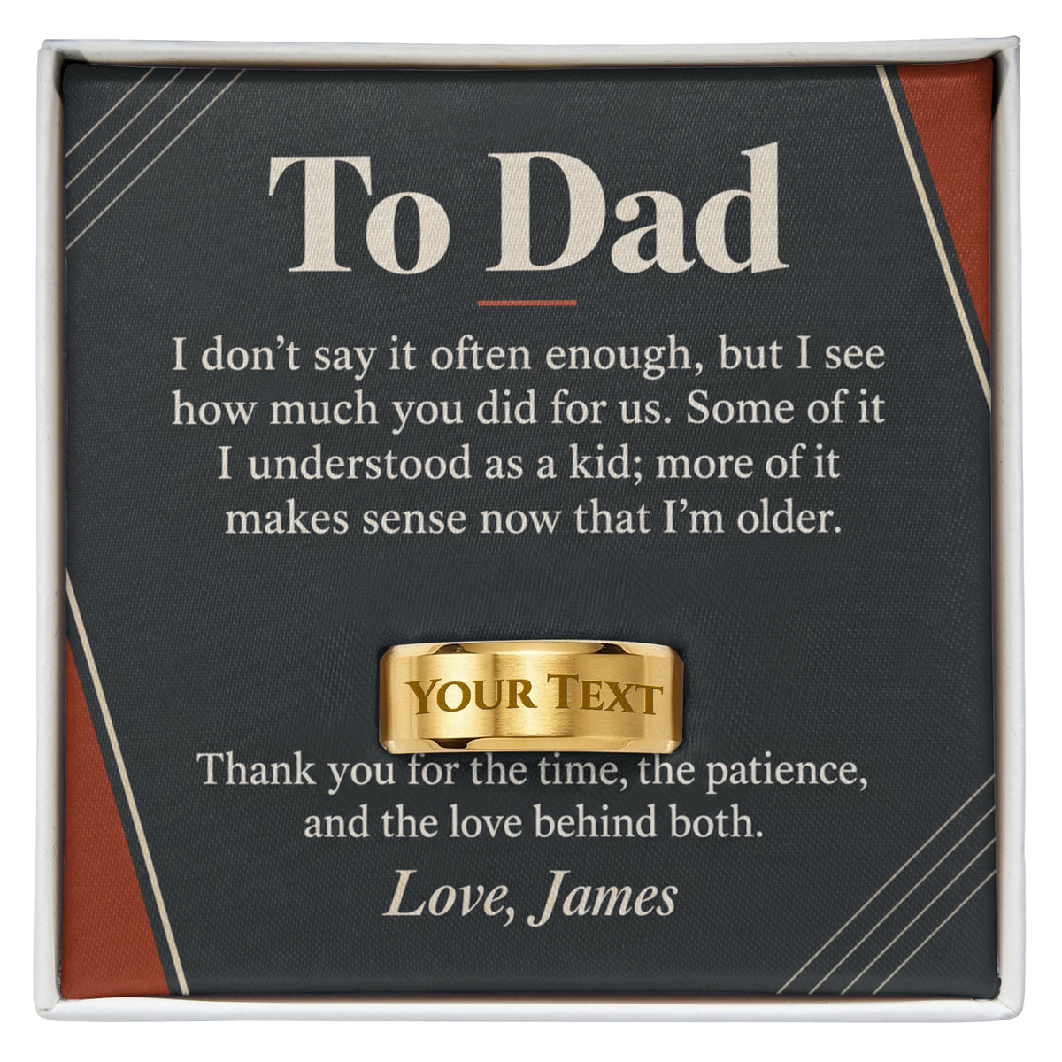 Personalized message card and engraved ring for To Dad Engraved Men's Ring