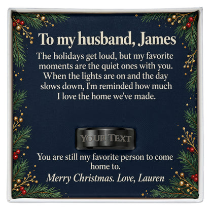 Personalized message card and engraved ring for To My Husband Christmas Engraved Ring