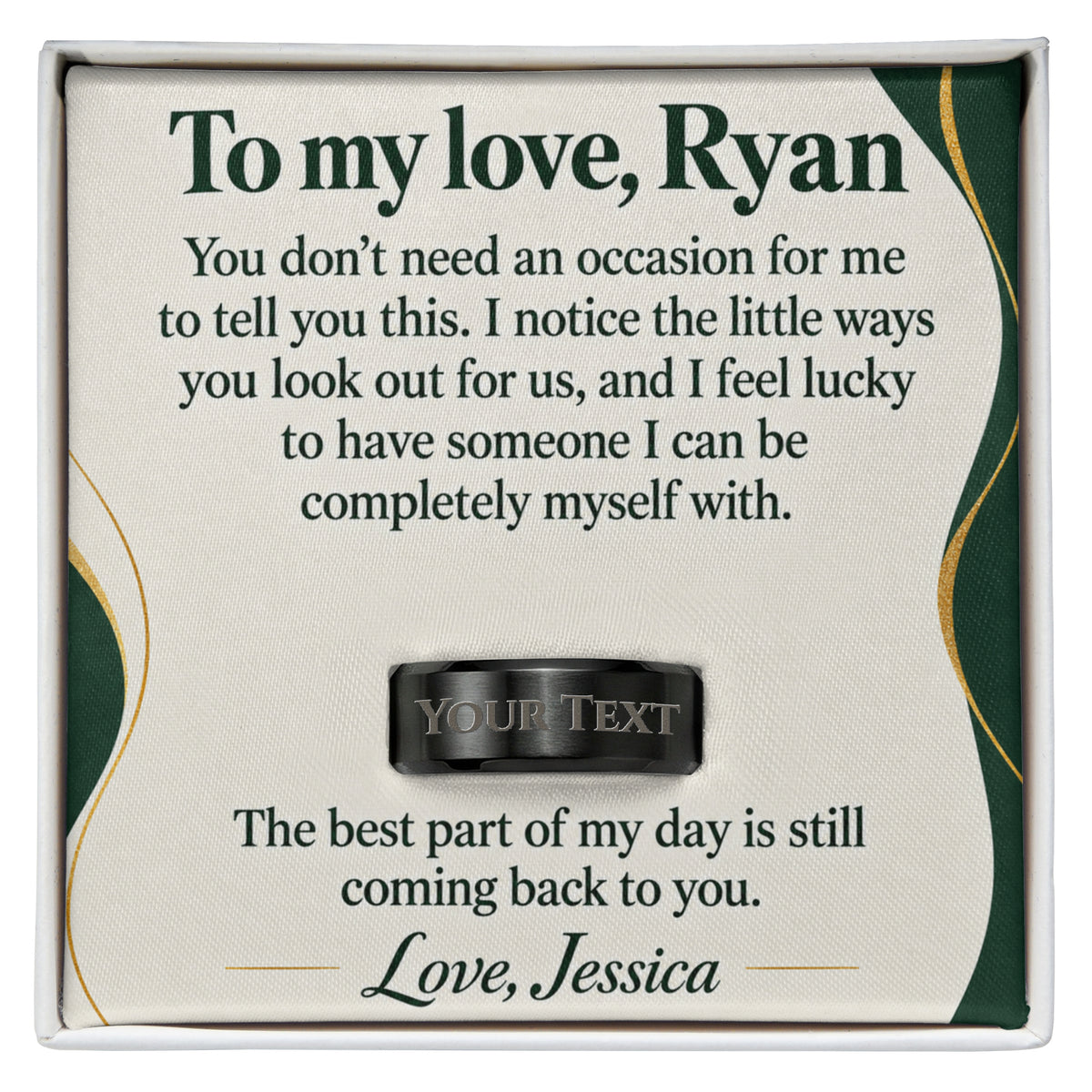 Personalized message card and engraved ring for To My Love Engraved Men's Ring