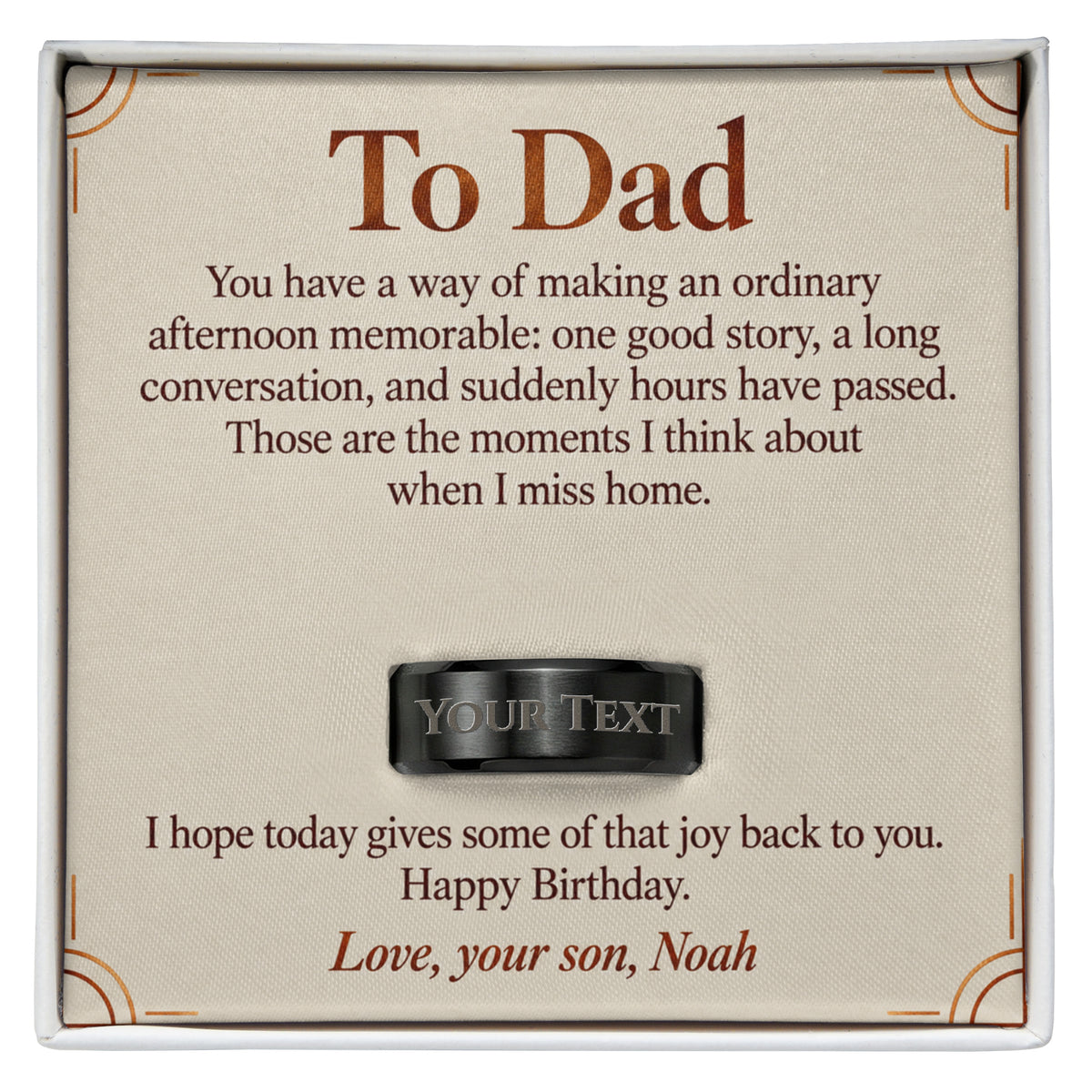 Personalized message card and engraved ring for To Dad Birthday Engraved Men's Ring