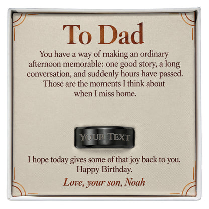 Personalized message card and engraved ring for To Dad Birthday Engraved Men's Ring