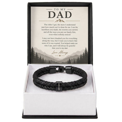 To My Dad – Personalized Engraved Name Bracelet with Heartfelt Message Card