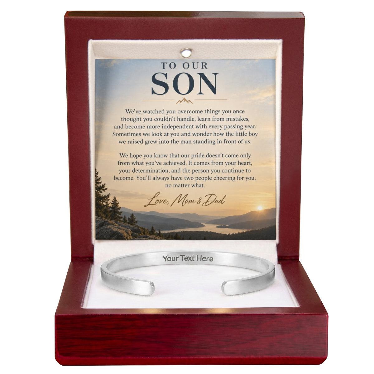 To Our Son – Personalized Engraved Cuff Bracelet from Mom & Dad