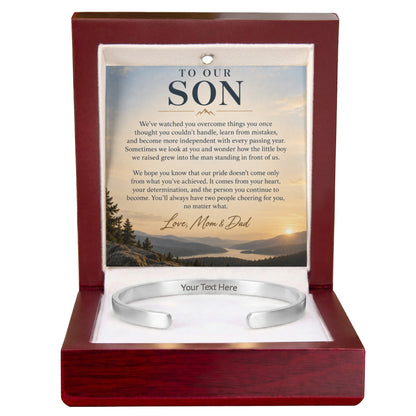To Our Son – Personalized Engraved Cuff Bracelet from Mom & Dad