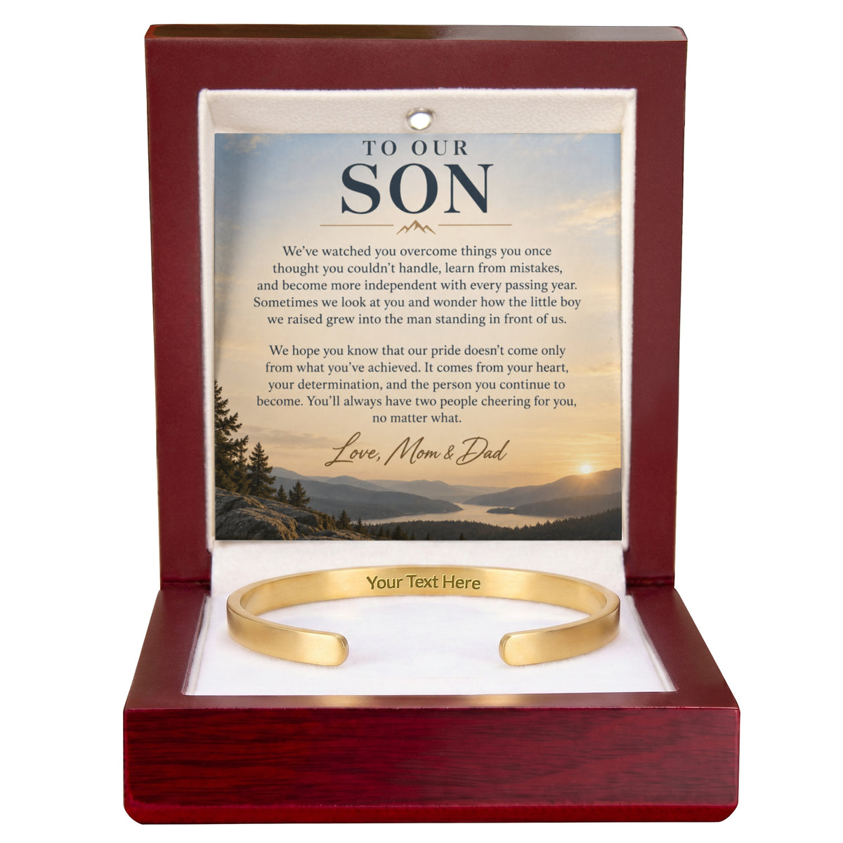 To Our Son – Personalized Engraved Cuff Bracelet from Mom & Dad